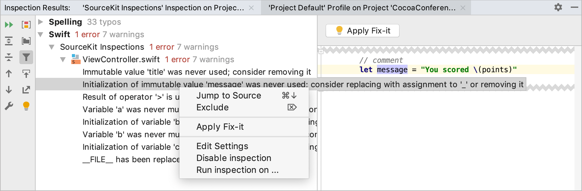 Inspection results tool window