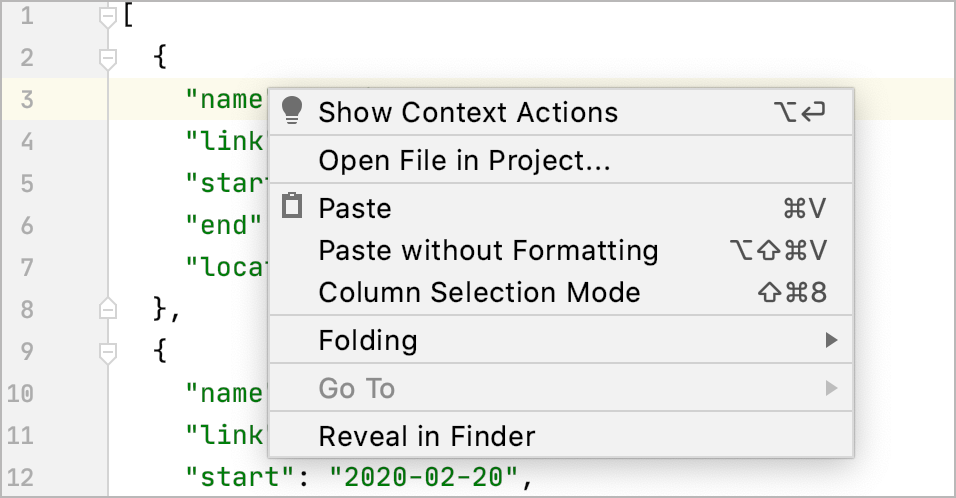 LightEditor the context menu