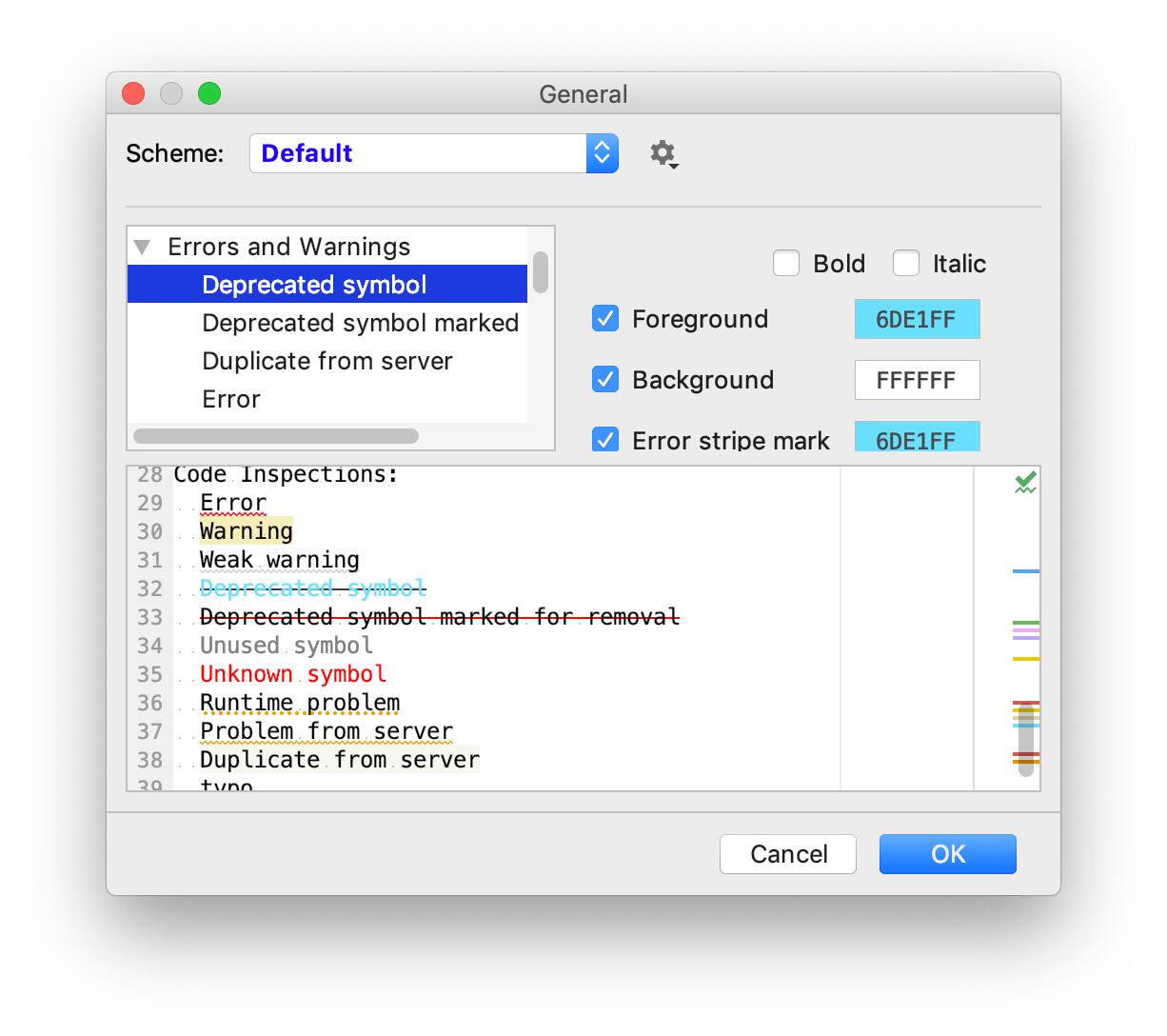 Changing error highlighting