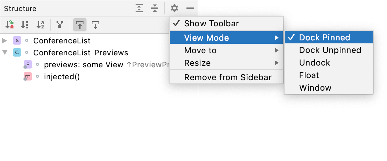 Tool window view mode