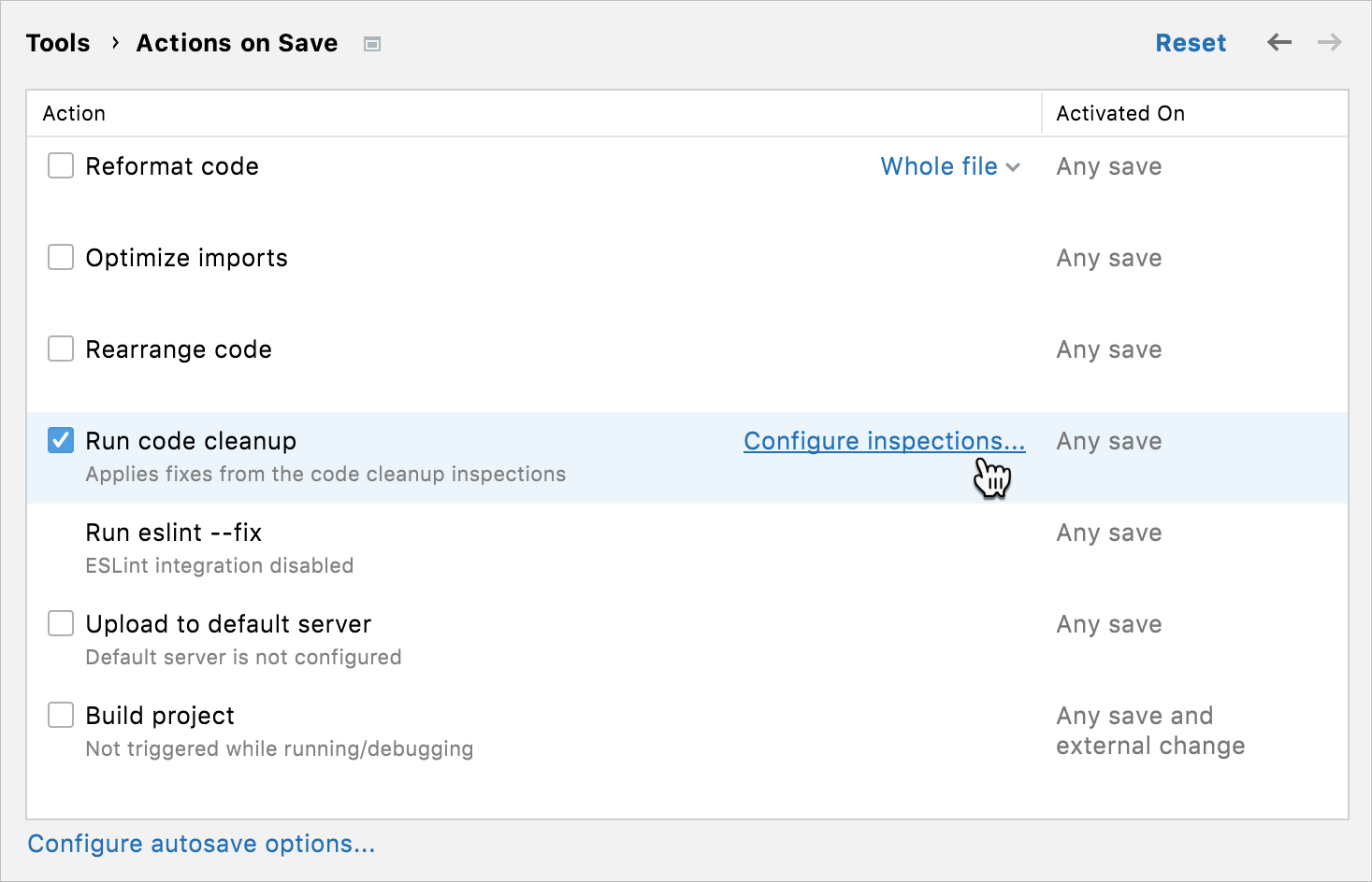 Settings/Preferences: Actions on save