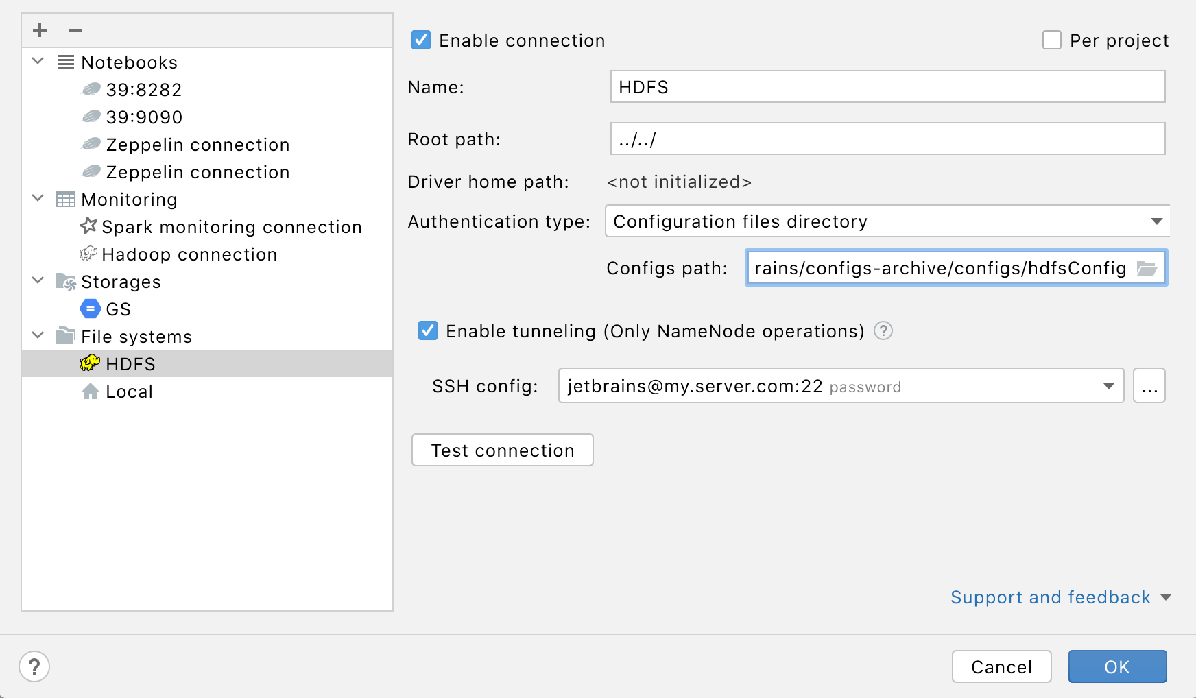 HDFS connection