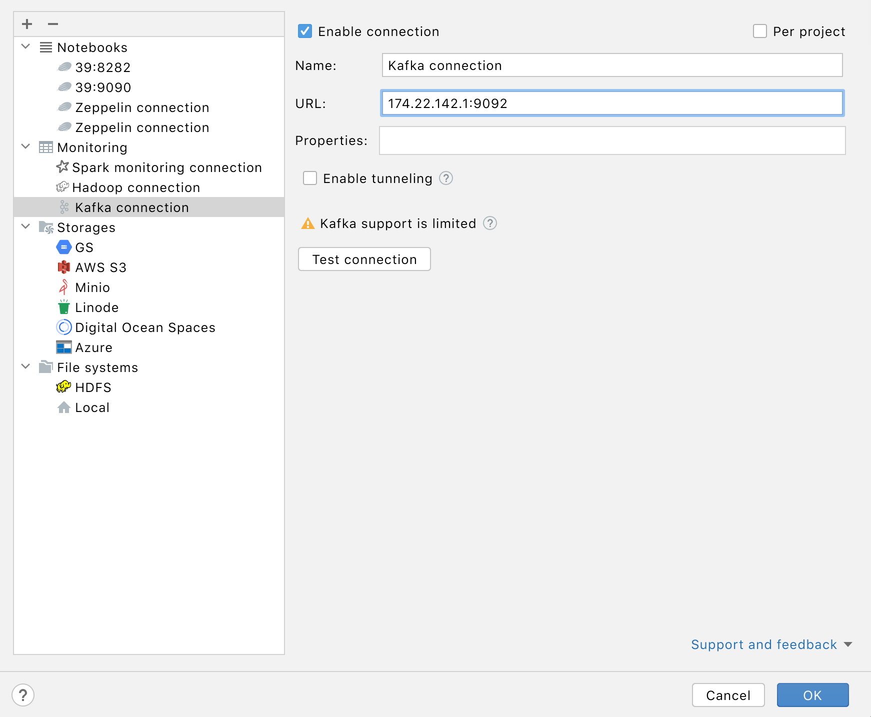 Configure Kafka connection