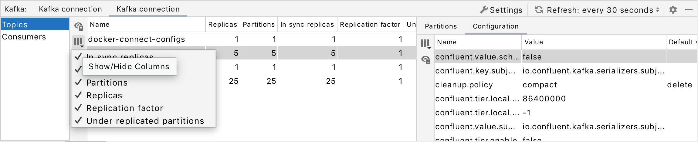 Select columns to show in the table