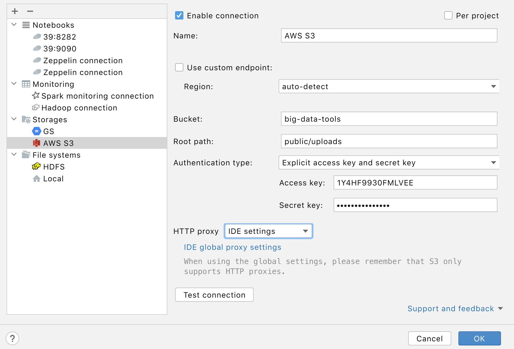 Configure S3 connection