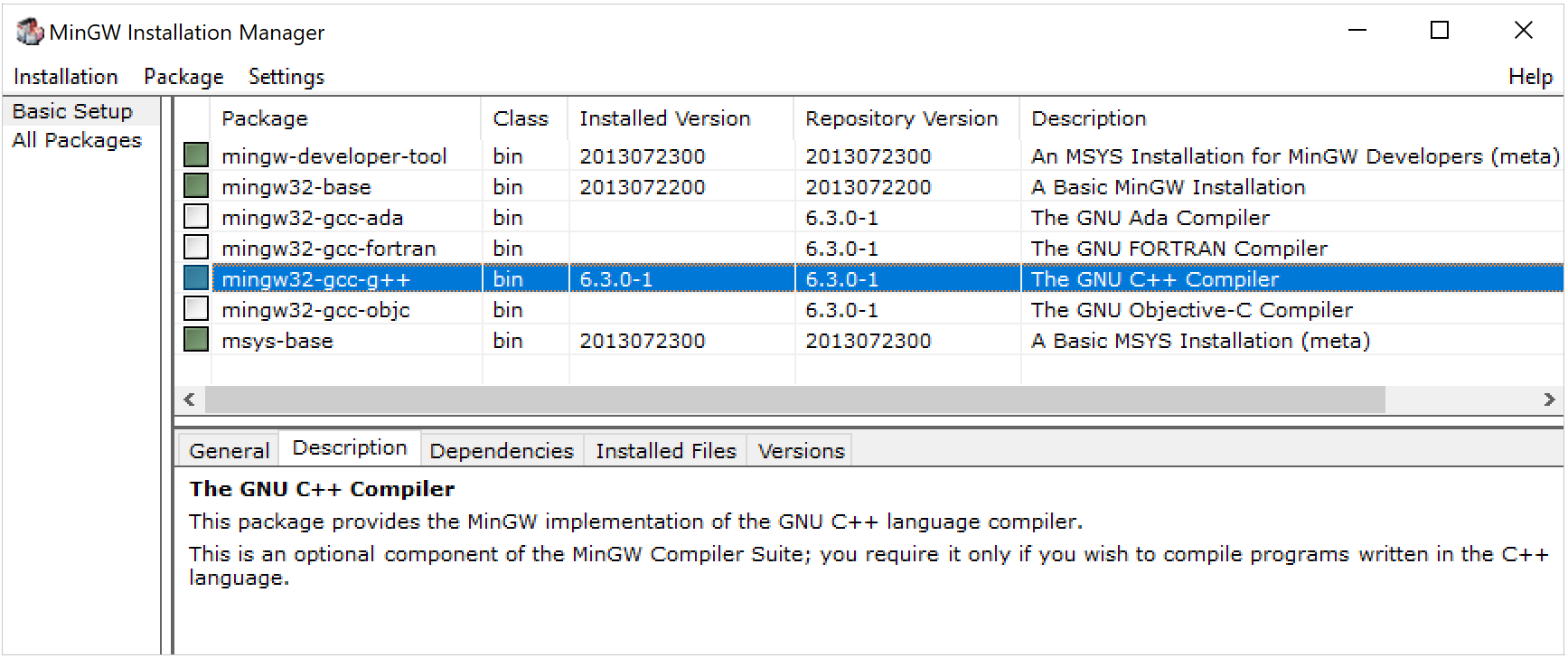 MinGW installation