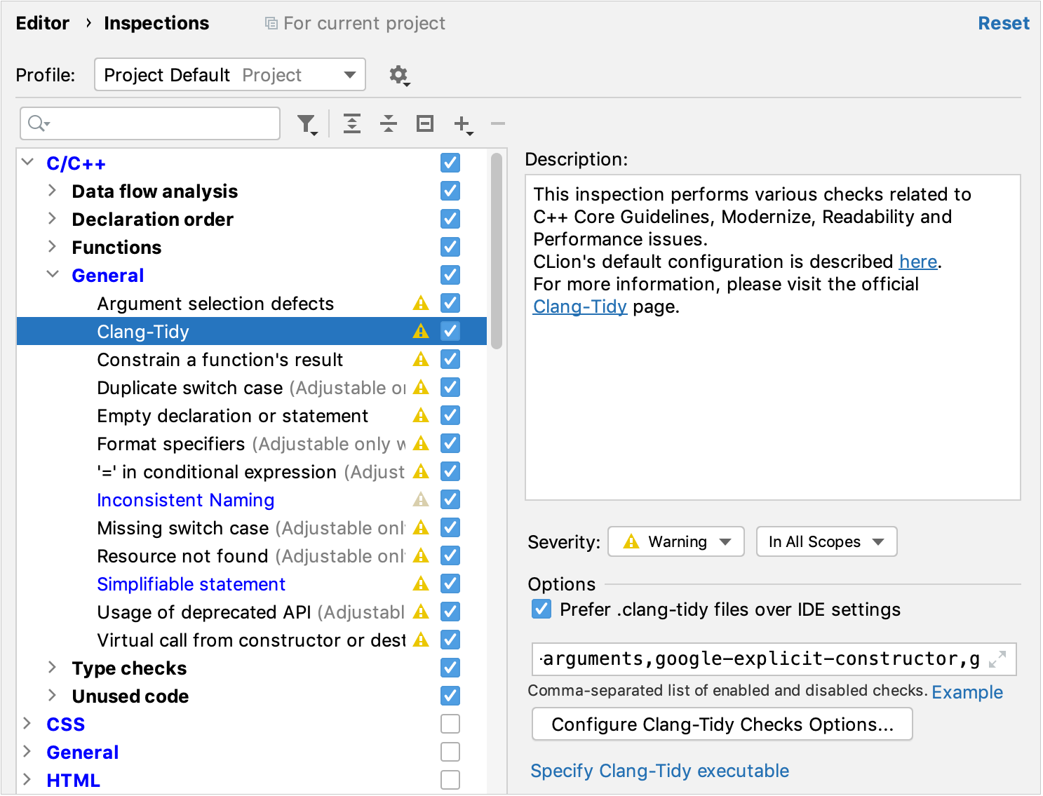 Settings for Clang-Tidy checks