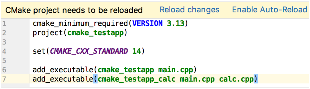 reload cmake project after adding a new target