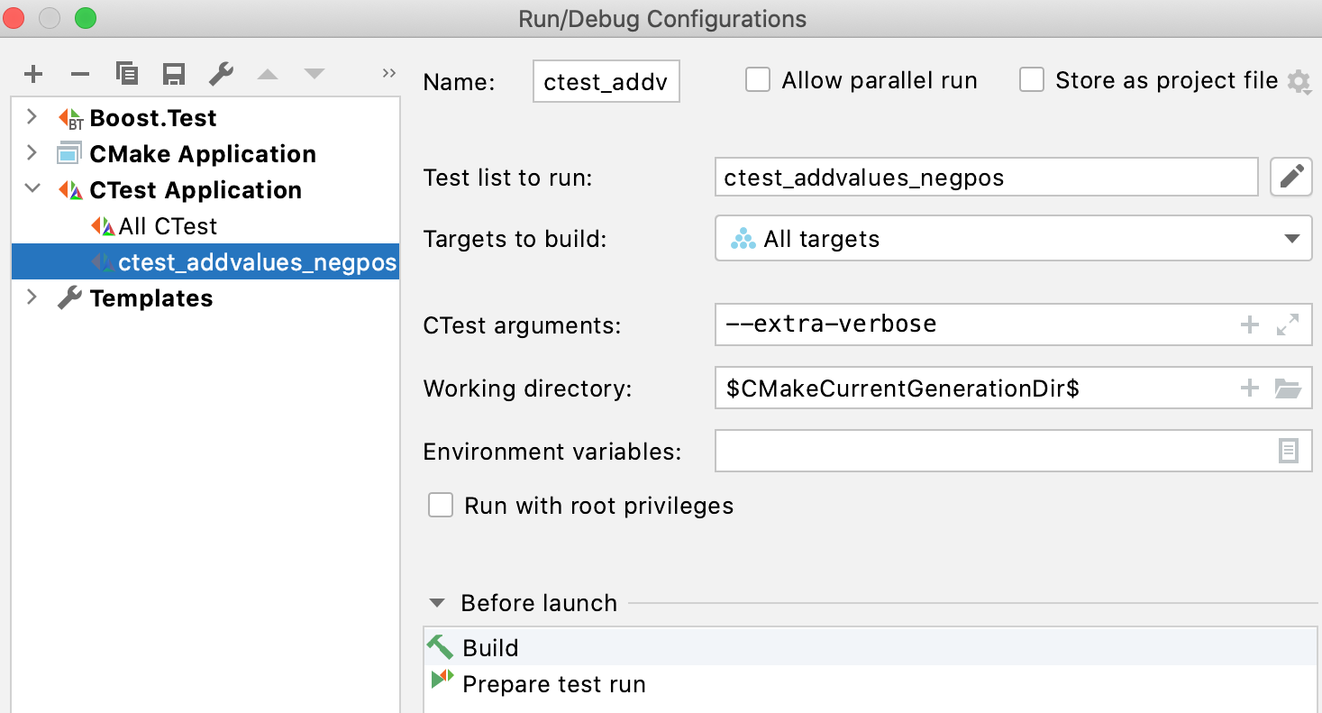 Automatically created CTest configurations