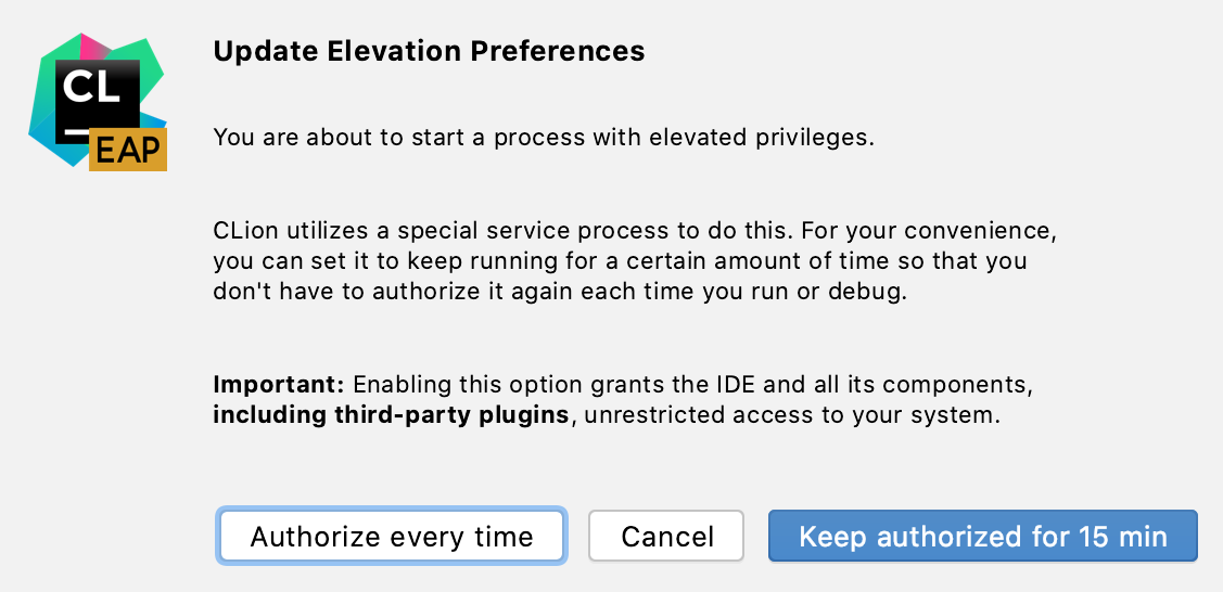 Authorization preferences dialog