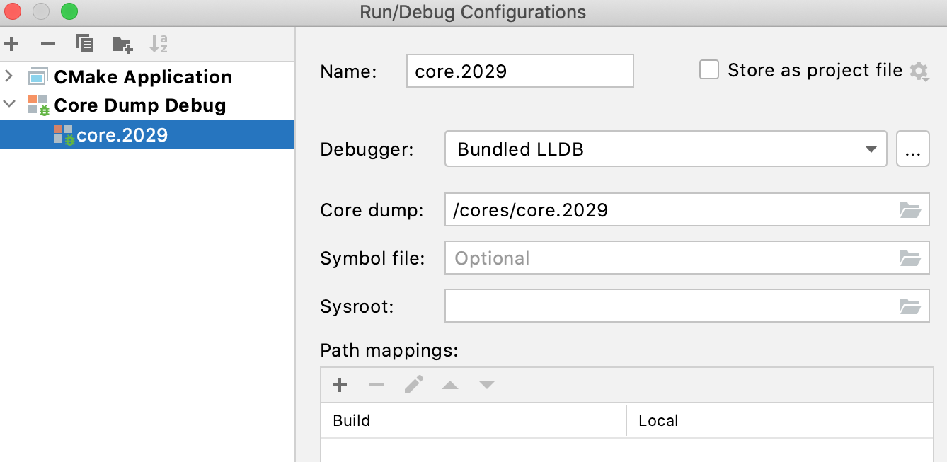 Core dump debug | CLion