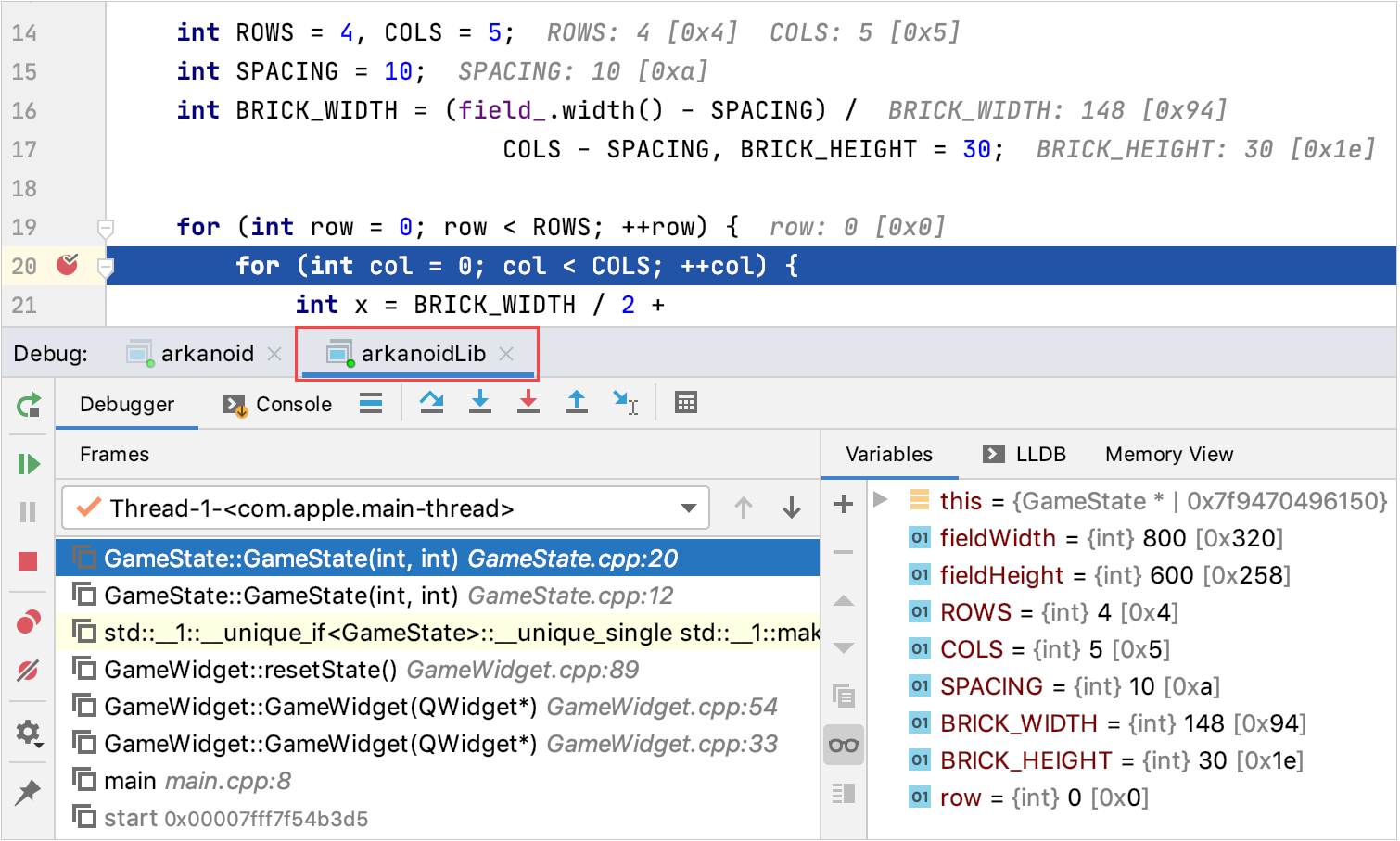 Inline variables view and execution point for the current session