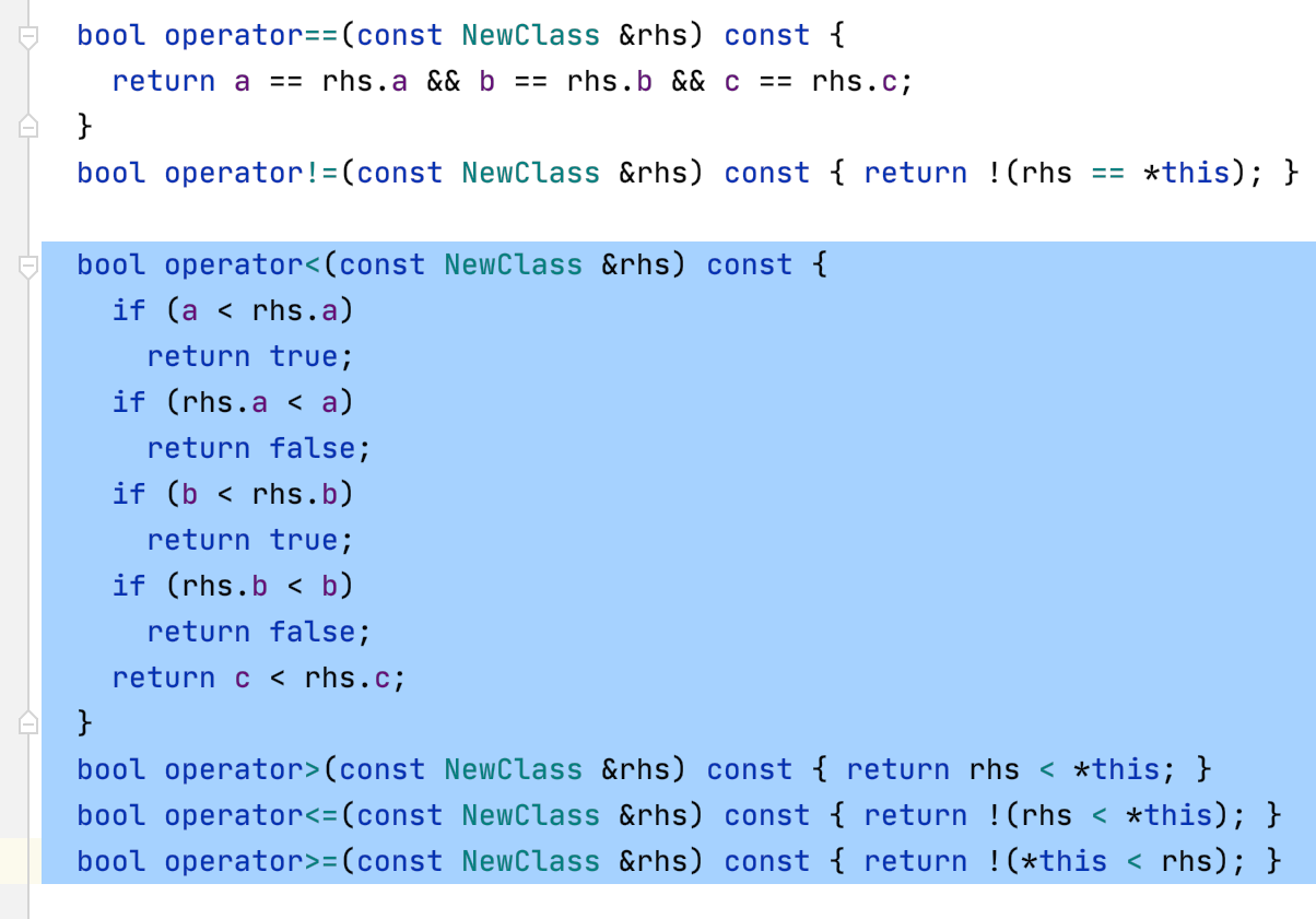 Relational operators generated in-place