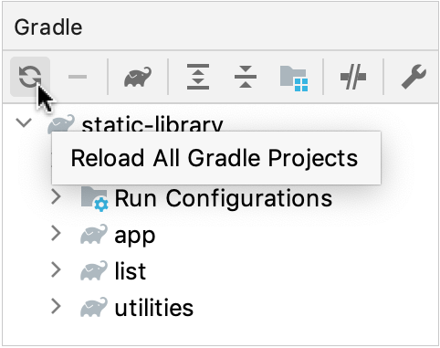 Reload project from the Gradle tool window