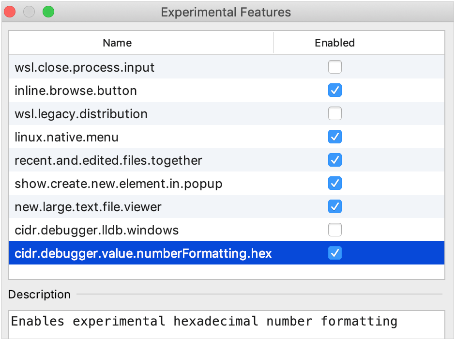 enable hex view in Experimental features