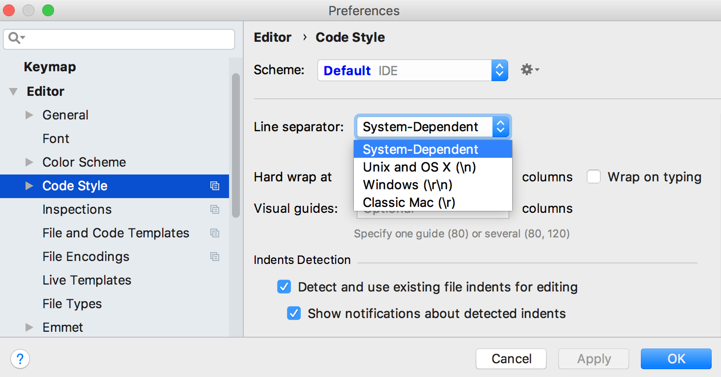 visual studio for mac line endings