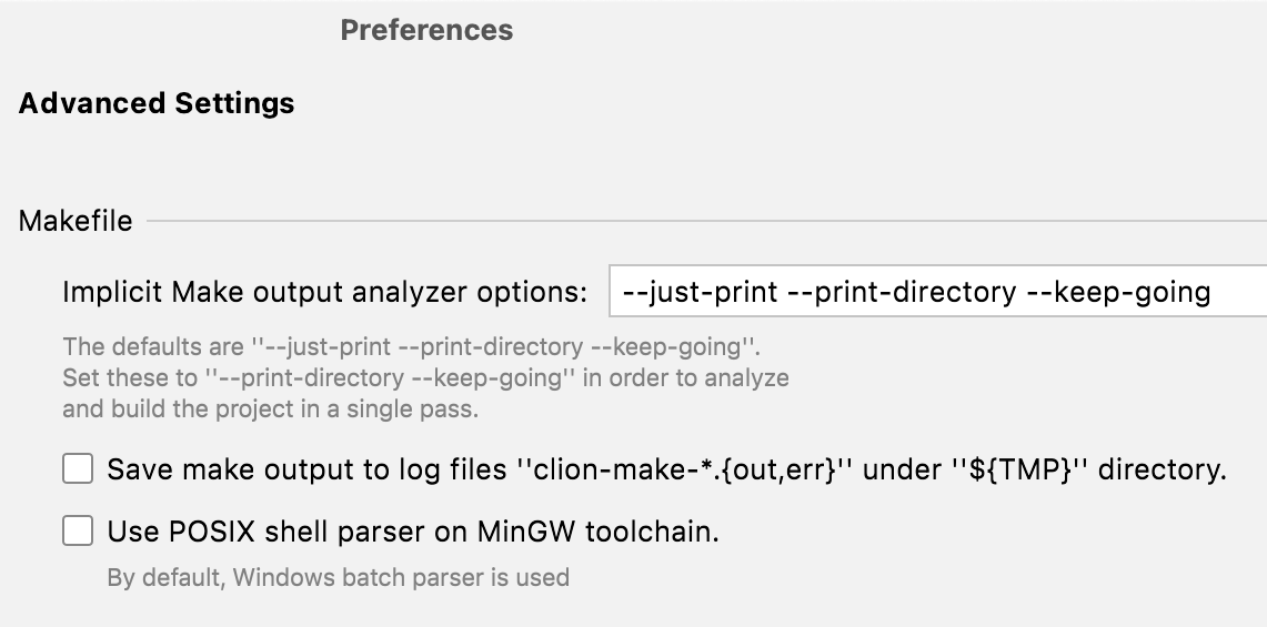 Advanced settings for Makefile projects