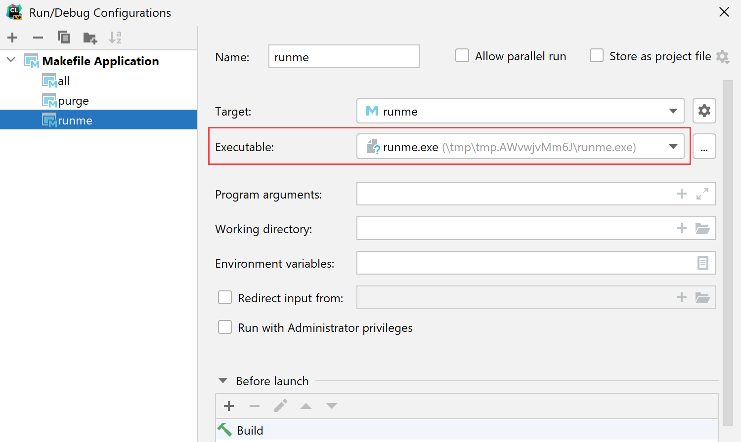 Remote executable in the configuration settings