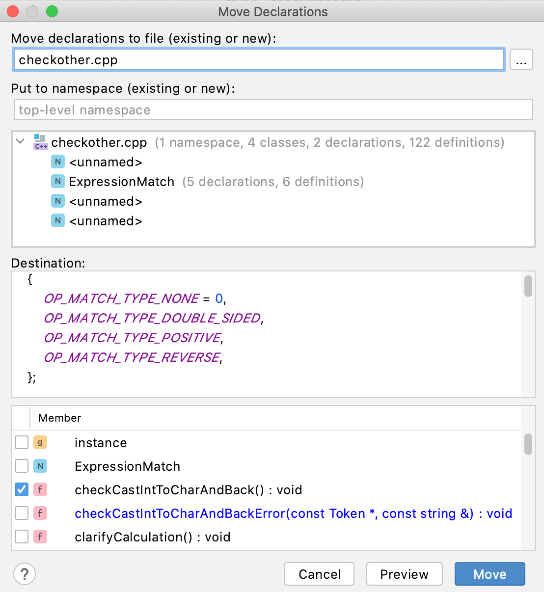 the Move Declaration dialog