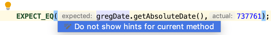 quick fix to disable hints for a function