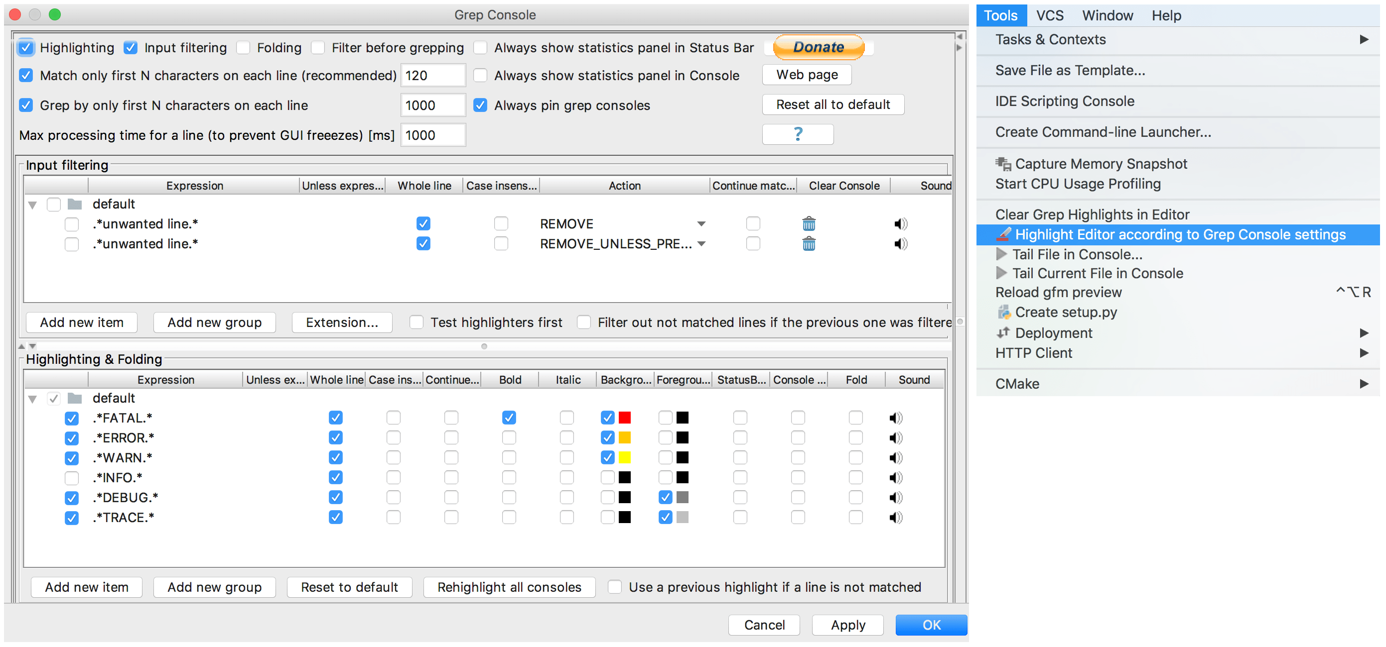 grep console plugin