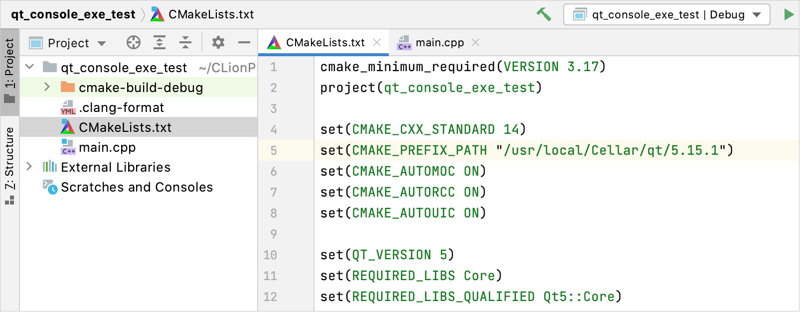 Qt Console Executable template project