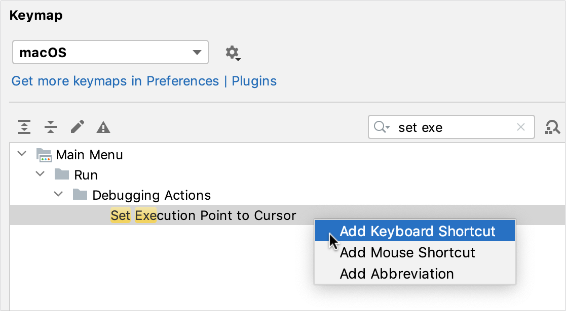 configure keyboard shortcuts right click