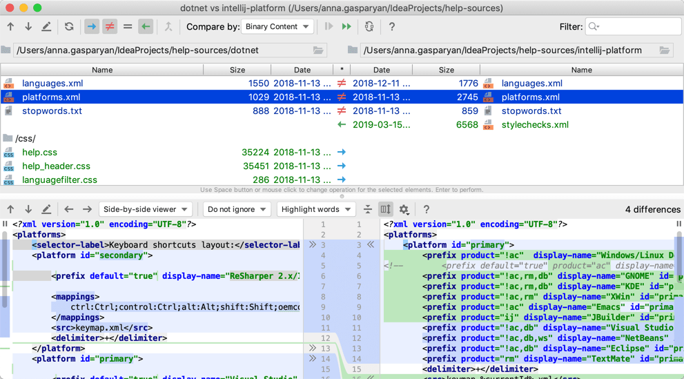 phpstorm compare two files