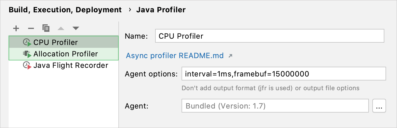 Configuring CPU profiler configuration