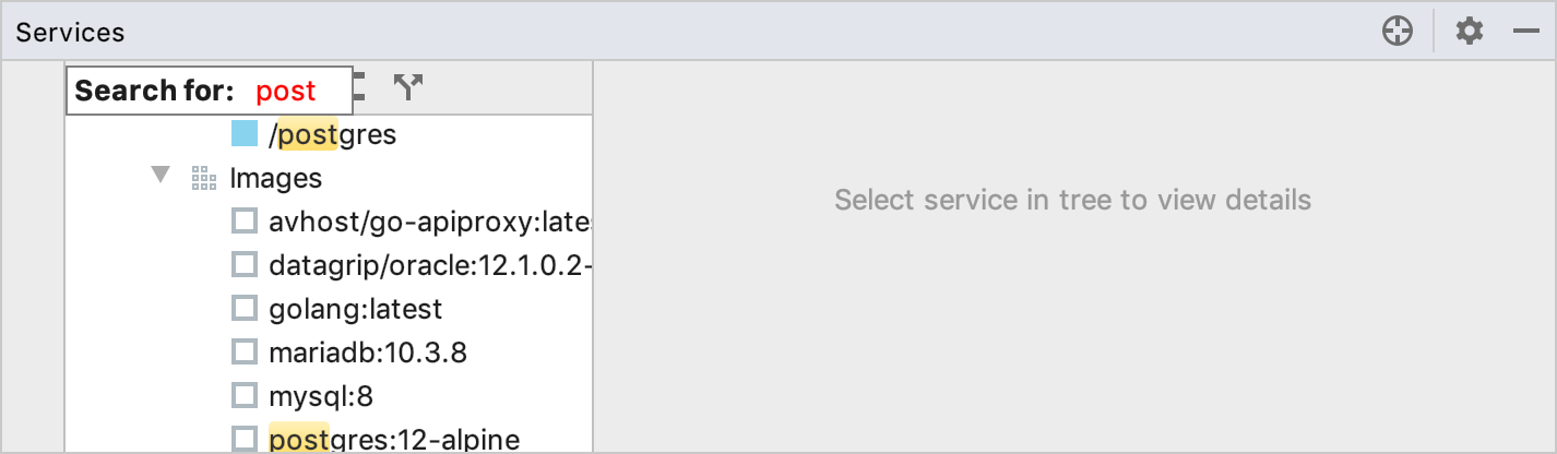 The Docker tool window, text search The Docker tool window, text search