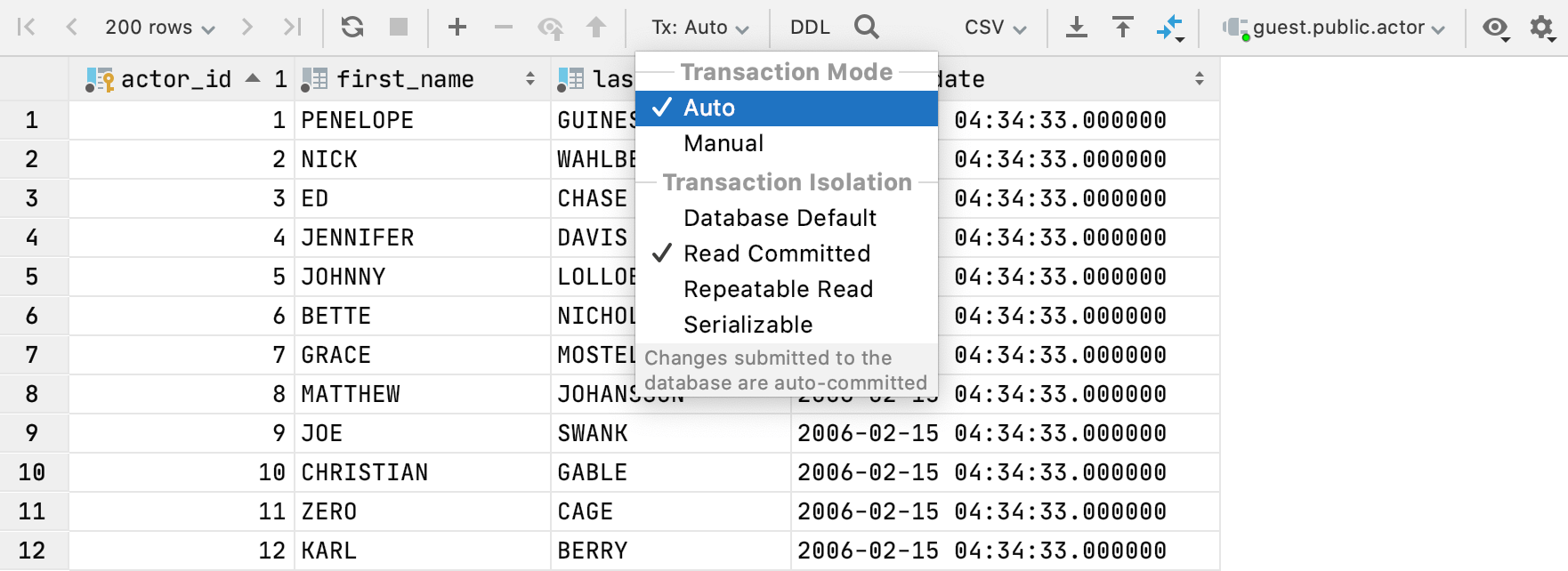 Change the transaction level