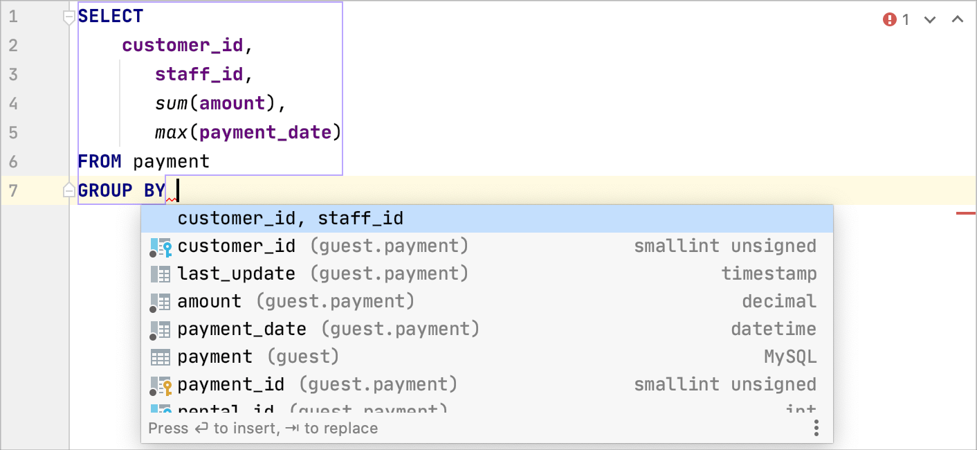 Example of the INSERT statement completion Example of the INSERT statement completion