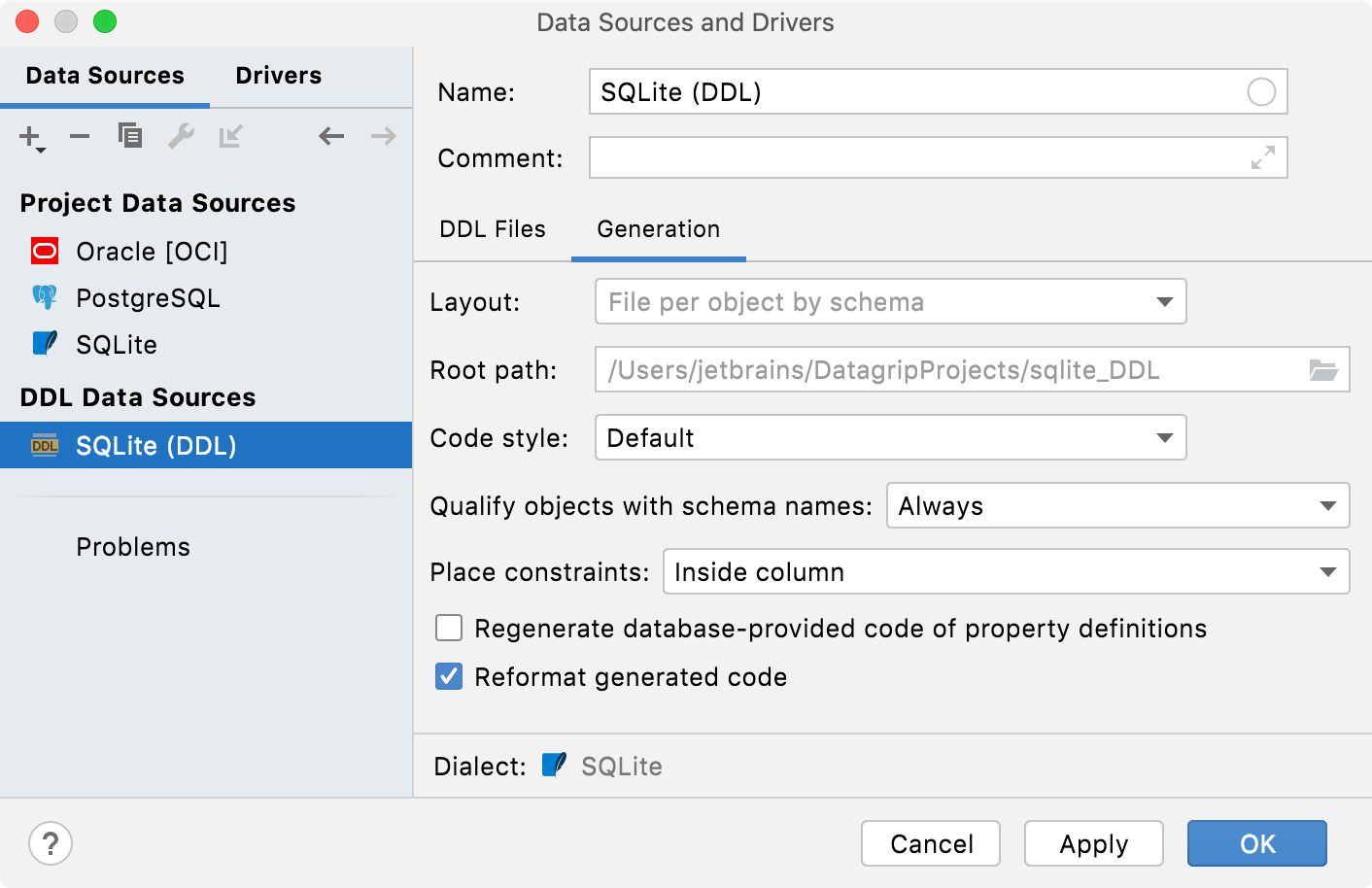 Configuring DDL generation settings Configuring DDL generation settings