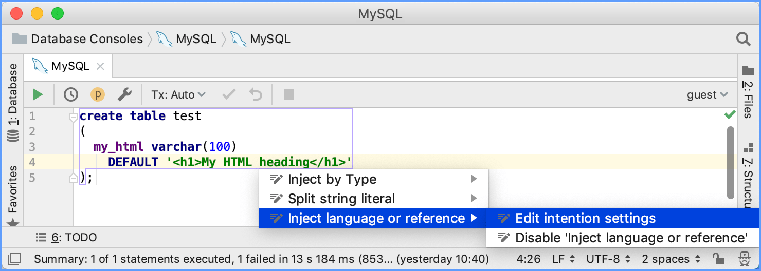 Disable intention action Disable intention action