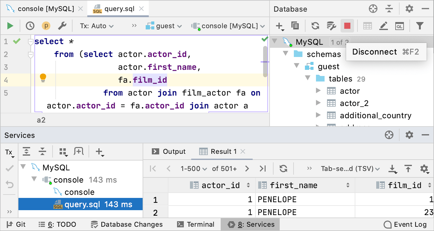 Close a database connection