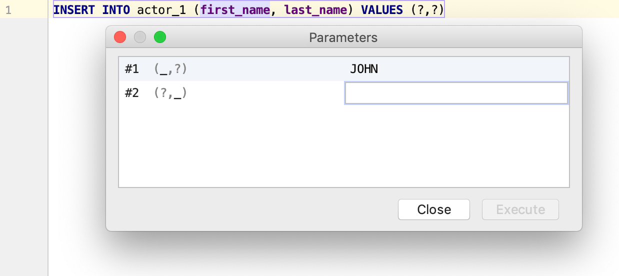 Execute a parametrized statement