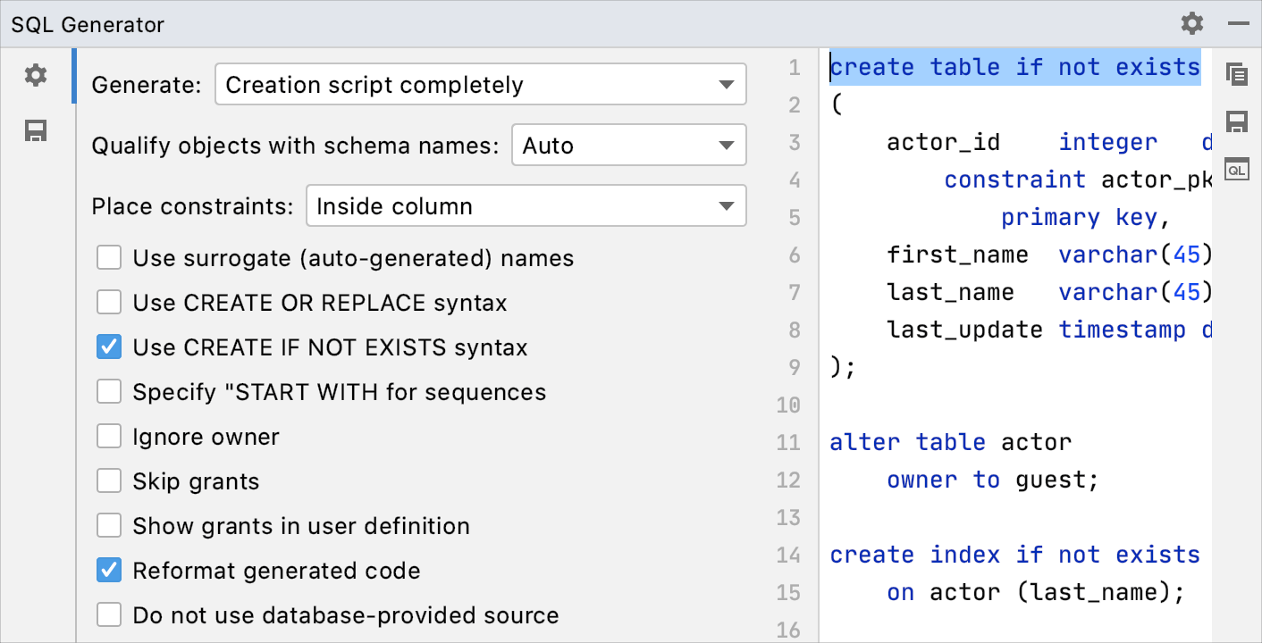 create database datagrip