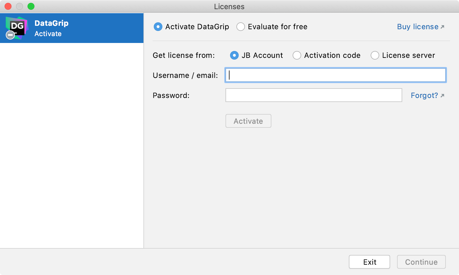 The License Activation dialog