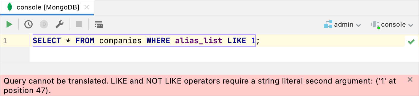 LIKE and NOT LIKE require a string literal LIKE and NOT LIKE require a string literal