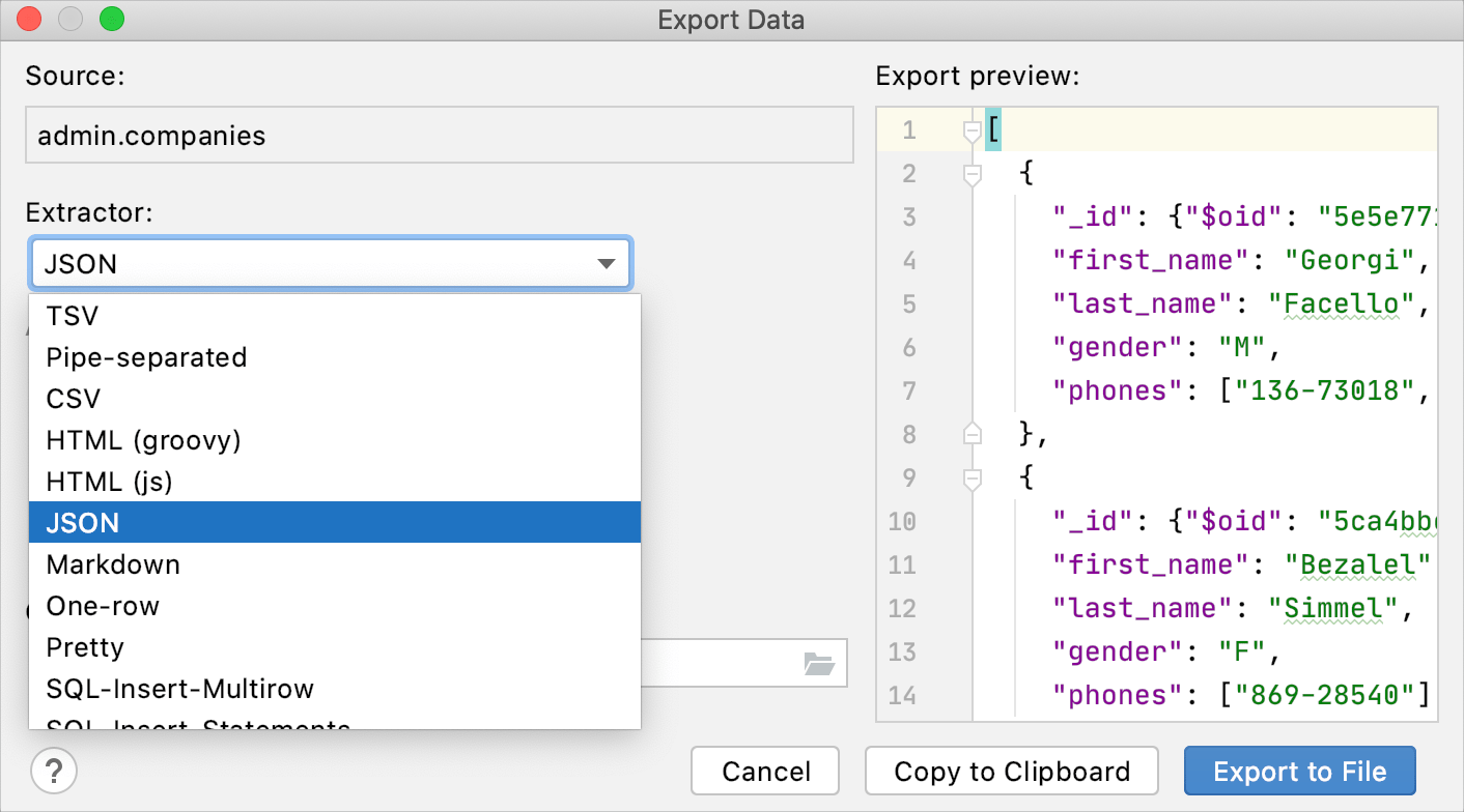 mongodb find json format