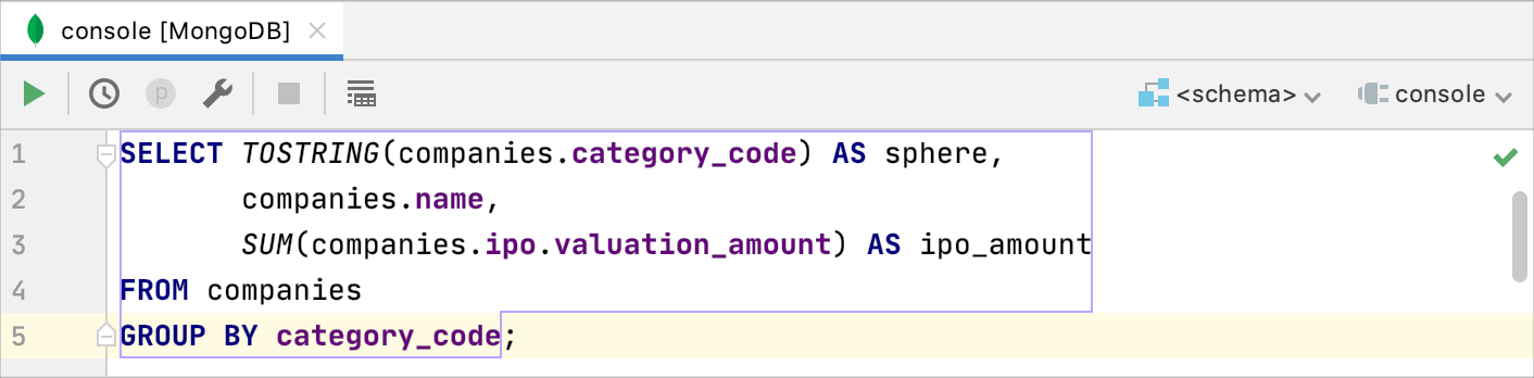 datagrip mongodb create database