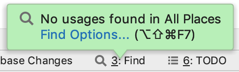 No usages found popup No usages found popup