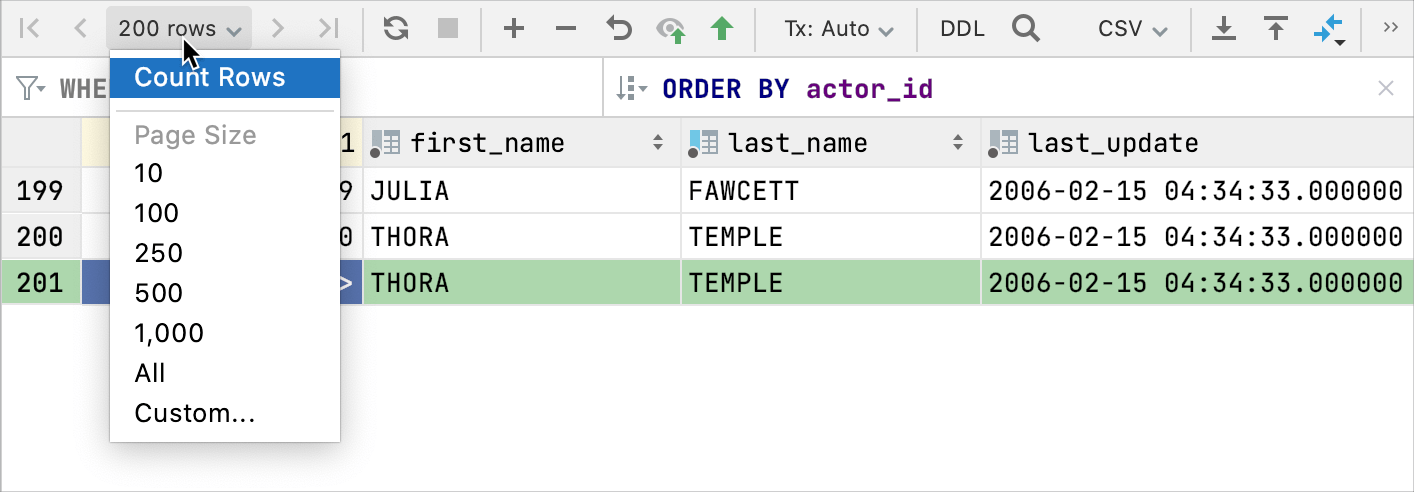 Change a number of rows in the result set