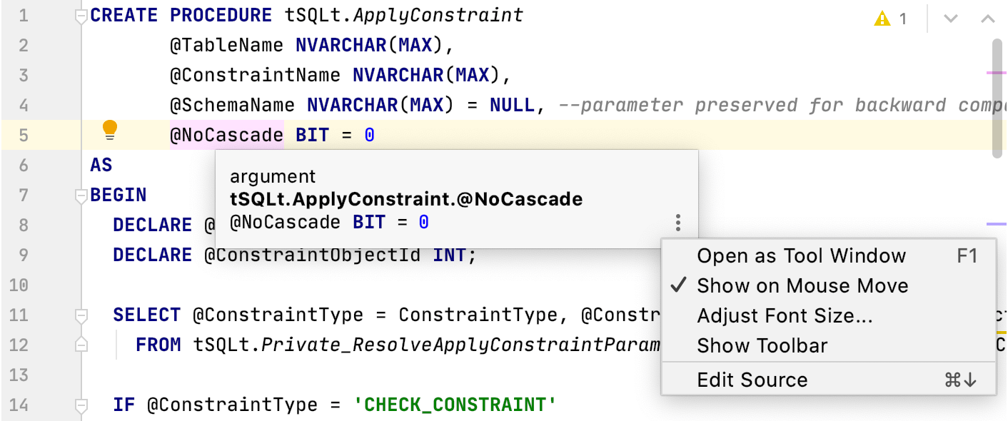 Quick Documentation popup Quick Documentation popup