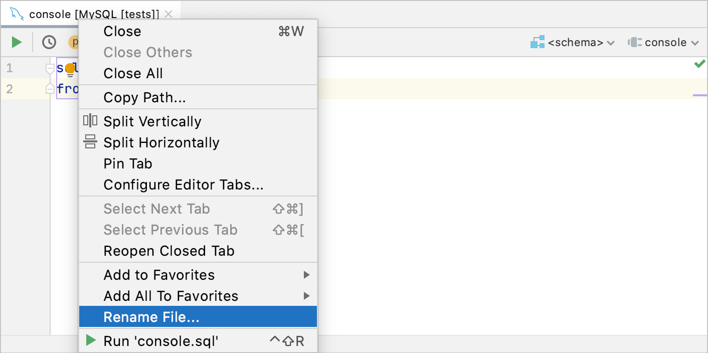Rename a query console file
