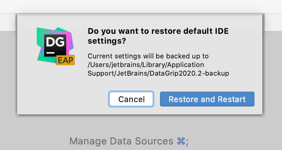 Restore IDE settings Restore IDE settings