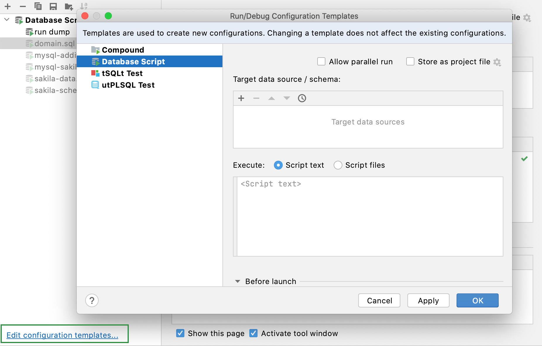 Run configuration templates Run configuration templates