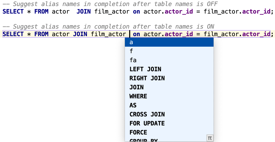 Suggest alias names in completion after table names