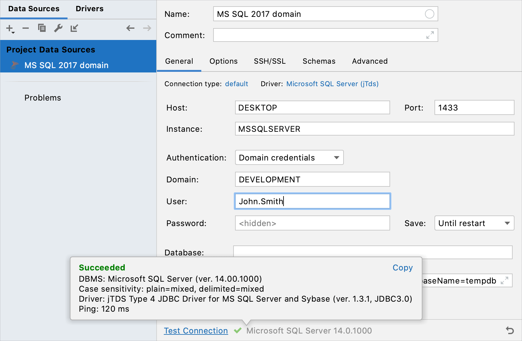 datagrip connect to sql server