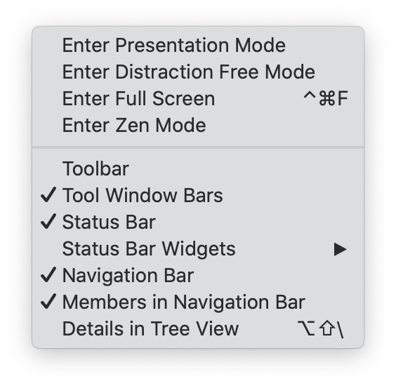 The View | Appearance menu The View | Appearance menu